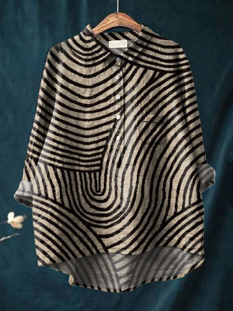 Chloe abstract stripe shirt by THE WHITMORE FAMILY featuring black and white lines, casual fit, and stylish design.