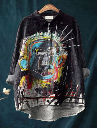 Black abstract art shirt named Isabelle by THE WHITMORE FAMILY, featuring a modern, artistic design on a comfortable fabric.