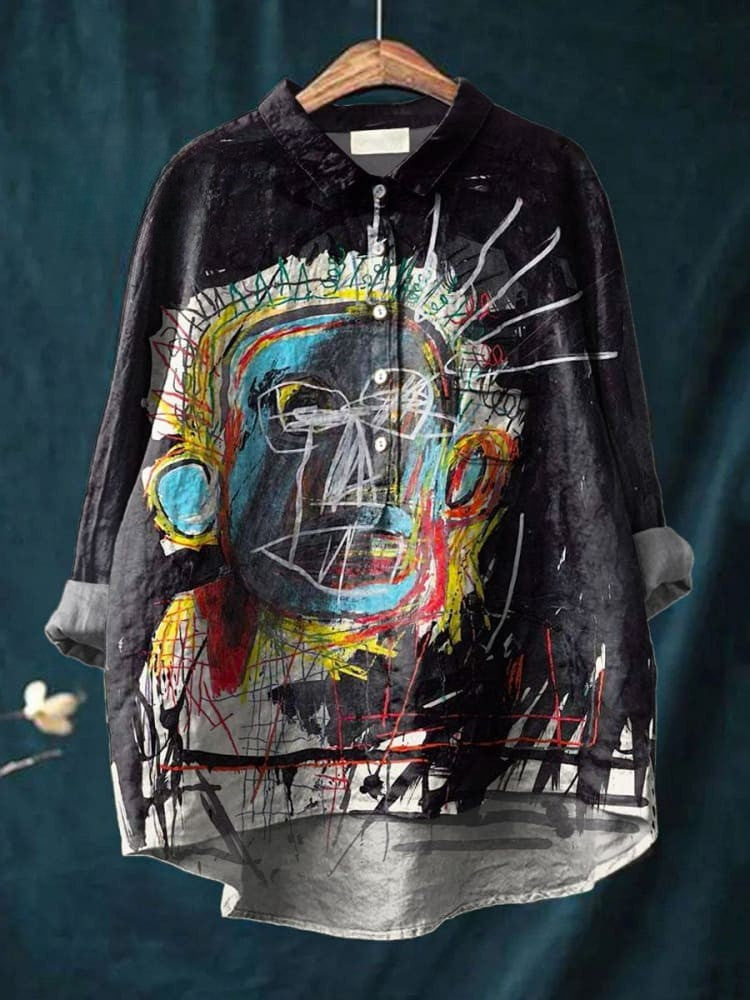 Black abstract art shirt named Isabelle by THE WHITMORE FAMILY, featuring a modern, artistic design on a comfortable fabric.