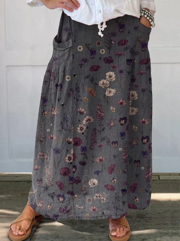 Black Ivy™ Flower Art Print Pocket Skirt by THE WHITMORE FAMILY, featuring a stylish skirt with floral print and functional pockets.