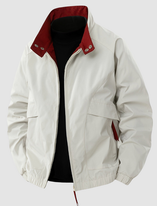 Black Mason™ casual spring jacket by THE WHITMORE FAMILY, shown on a hanger with a lightweight, stylish design.