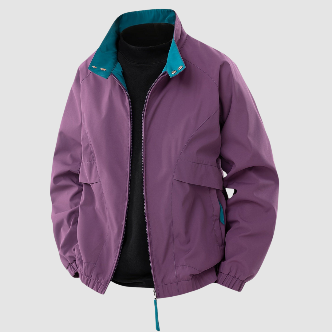 Black Mason™ Casual Spring Jacket by THE WHITMORE FAMILY, shown on a hanger with a lightweight, stylish design.
