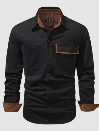 Black Mathew™ elegant long-sleeved shirt by THE WHITMORE FAMILY, featuring a tailored fit and classic design for versatile style.