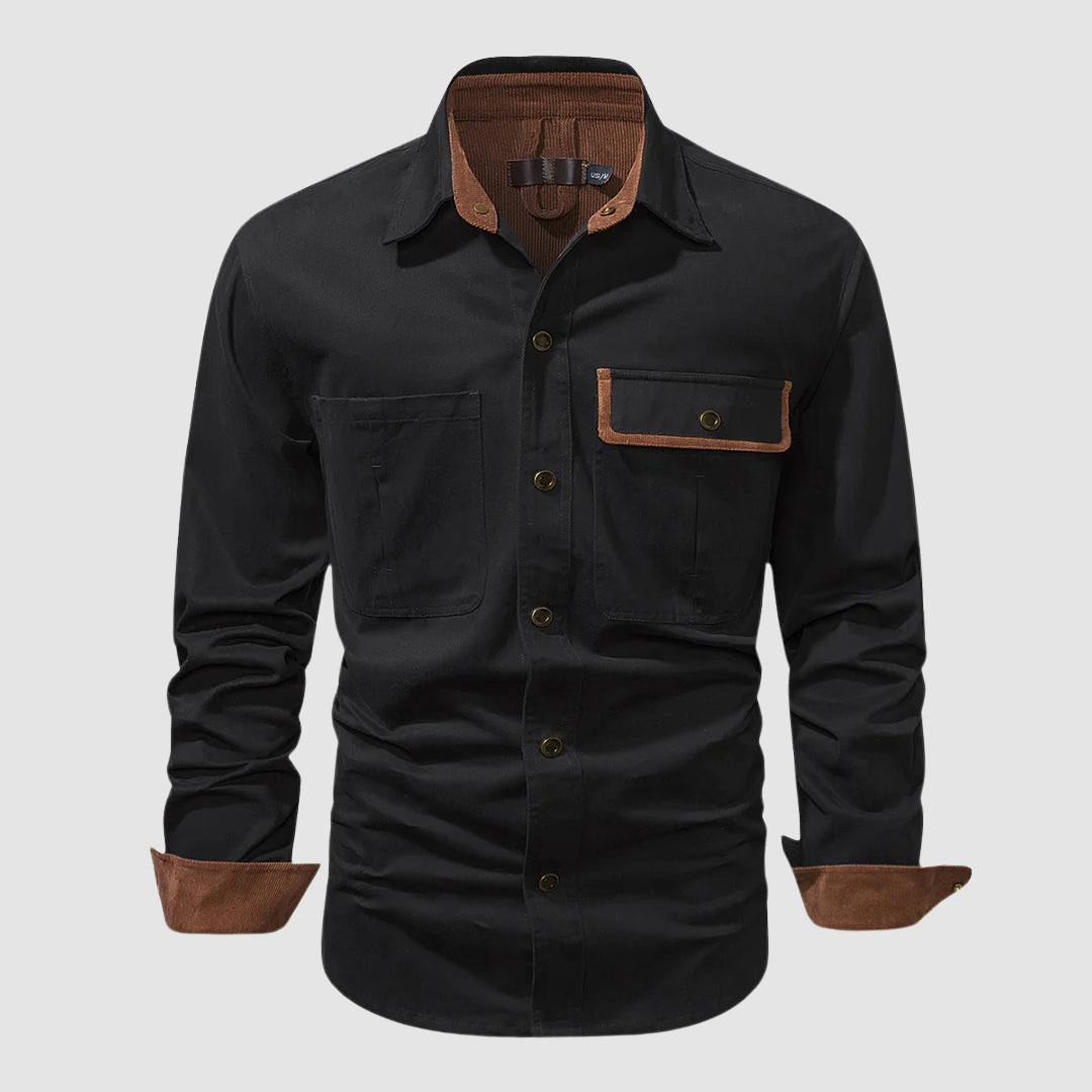Black Mathew™ elegant long-sleeved shirt by THE WHITMORE FAMILY, featuring a tailored fit and classic design for versatile style.