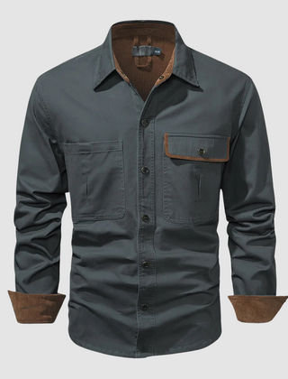 Black Mathew™ elegant long-sleeved shirt by THE WHITMORE FAMILY, displayed flat showing front details and collar.