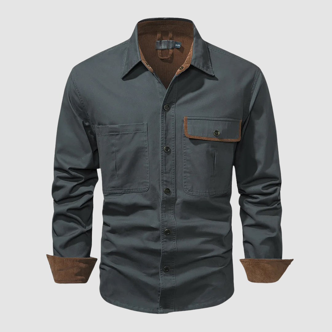 Black Mathew™ elegant long-sleeved shirt by THE WHITMORE FAMILY, displayed flat showing front details and collar.