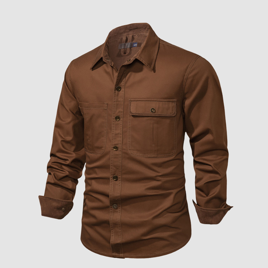 Black Mathew™ elegant long-sleeved shirt by THE WHITMORE FAMILY, showcasing a tailored fit and classic design.
