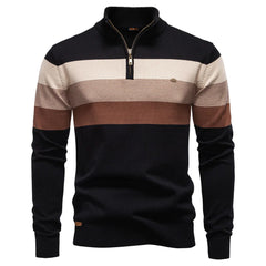 Black Lukas™ Elegant Pullover by THE WHITMORE FAMILY, featuring a sleek design with blue accents, shown on a model.