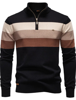 Black Lukas™ Elegant Pullover by THE WHITMORE FAMILY, featuring a sleek design with blue accents, shown on a model.