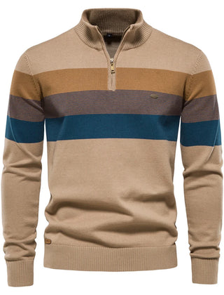 Black Lukas™ Elegant Pullover by THE WHITMORE FAMILY, featuring a blue stripe detail and a comfortable fit.