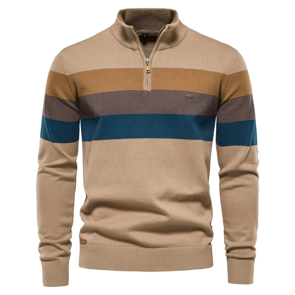 Black Lukas™ Elegant Pullover by THE WHITMORE FAMILY, featuring a blue stripe detail and a comfortable fit.