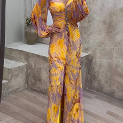 Willow elegant V-neck dress by THE WHITMORE FAMILY, floral design, sleeveless, perfect for spring and summer occasions.