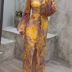 Willow elegant V-neck floral dress by THE WHITMORE FAMILY, featuring a stylish and feminine design perfect for special occasions.