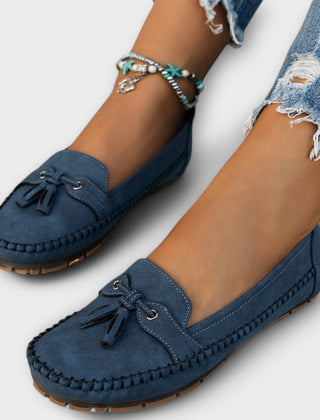 Blue Lisa stylish loafers by THE WHITMORE FAMILY, featuring a sleek design and comfortable slip-on style for women.