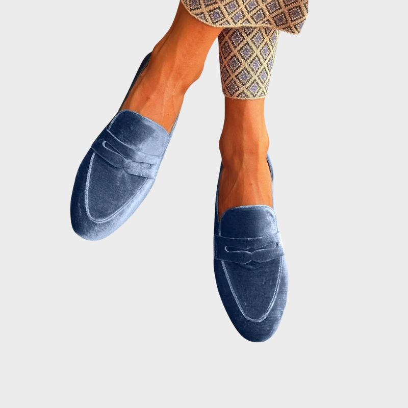 Blue Olivrah comfortable loafers by THE WHITMORE FAMILY, featuring a slip-on design and cushioned sole for everyday wear.