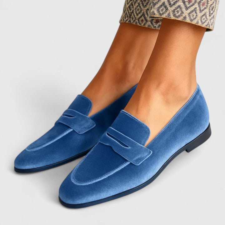 Blue Threiza sophisticated loafers by THE WHITMORE FAMILY, stylish men's slip-on shoes with a sleek design.