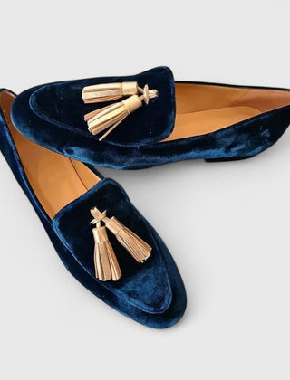 Blue Alessyra elegant loafers by THE WHITMORE FAMILY, featuring sleek design and smooth leather finish.