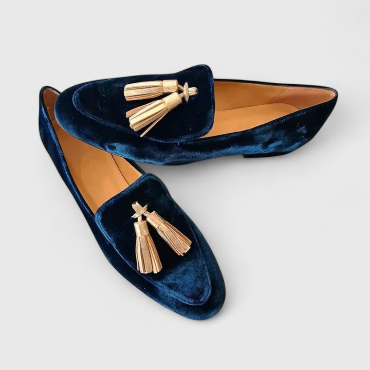 Blue Alessyra elegant loafers by THE WHITMORE FAMILY, featuring sleek design and smooth leather finish.