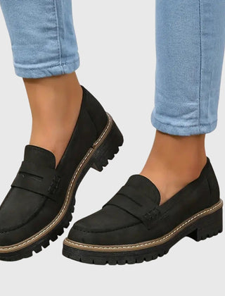 Blue Destiny Timeless Suede Loafers by THE WHITMORE FAMILY, classic slip-on footwear with a smooth suede finish.