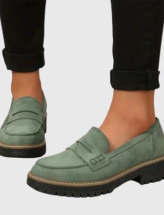 Blue Destiny Timeless Suede Loafers by THE WHITMORE FAMILY, featuring classic slip-on design and soft suede material.