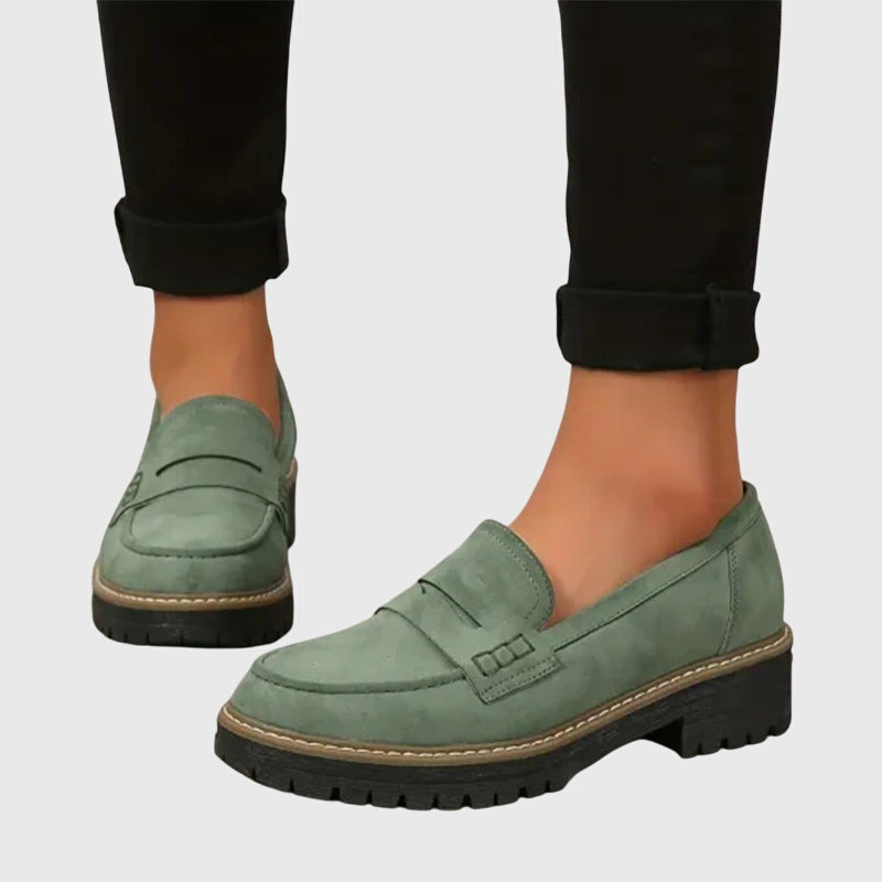 Blue Destiny Timeless Suede Loafers by THE WHITMORE FAMILY, featuring classic slip-on design and soft suede material.