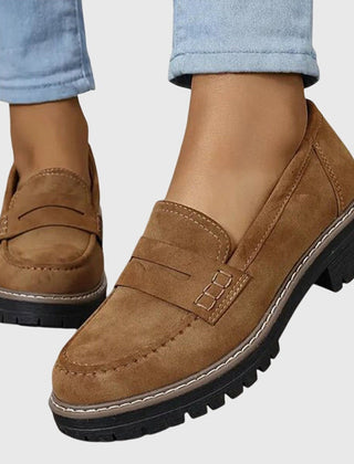 Blue Destiny Timeless Suede Loafers by THE WHITMORE FAMILY, featuring classic slip-on design and soft suede material.