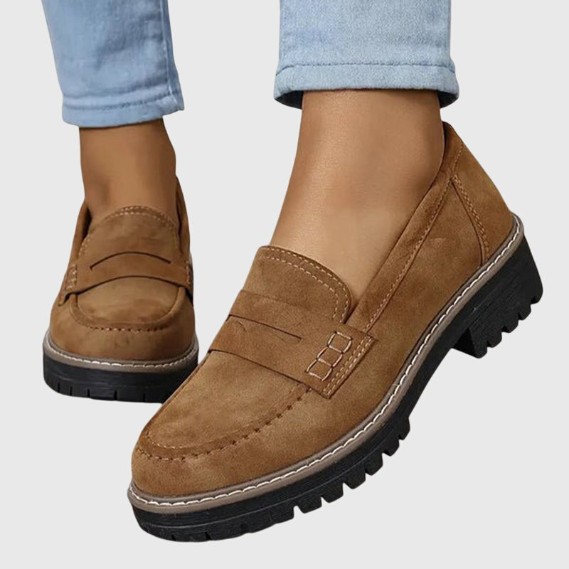 Blue Destiny Timeless Suede Loafers by THE WHITMORE FAMILY, featuring classic slip-on design and soft suede material.