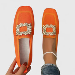 Blue THE WHITMORE FAMILY Mary orthopedic loafers with cushioned insoles and slip-on design, shown from a side angle.