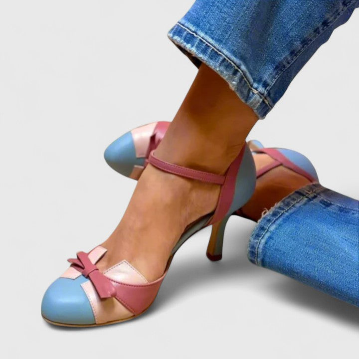 Blue Quinnae comfortable heels by THE WHITMORE FAMILY with a sleek design and open toe, perfect for stylish everyday wear.