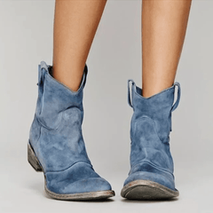 Blue Charlotte Suede Orthopedic Boots by THE WHITMORE FAMILY with supportive design and stylish suede finish.
