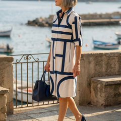 Blue Elspeth Harbor Walk Dress by THE WHITMORE FAMILY, featuring a relaxed fit and nautical-inspired design.