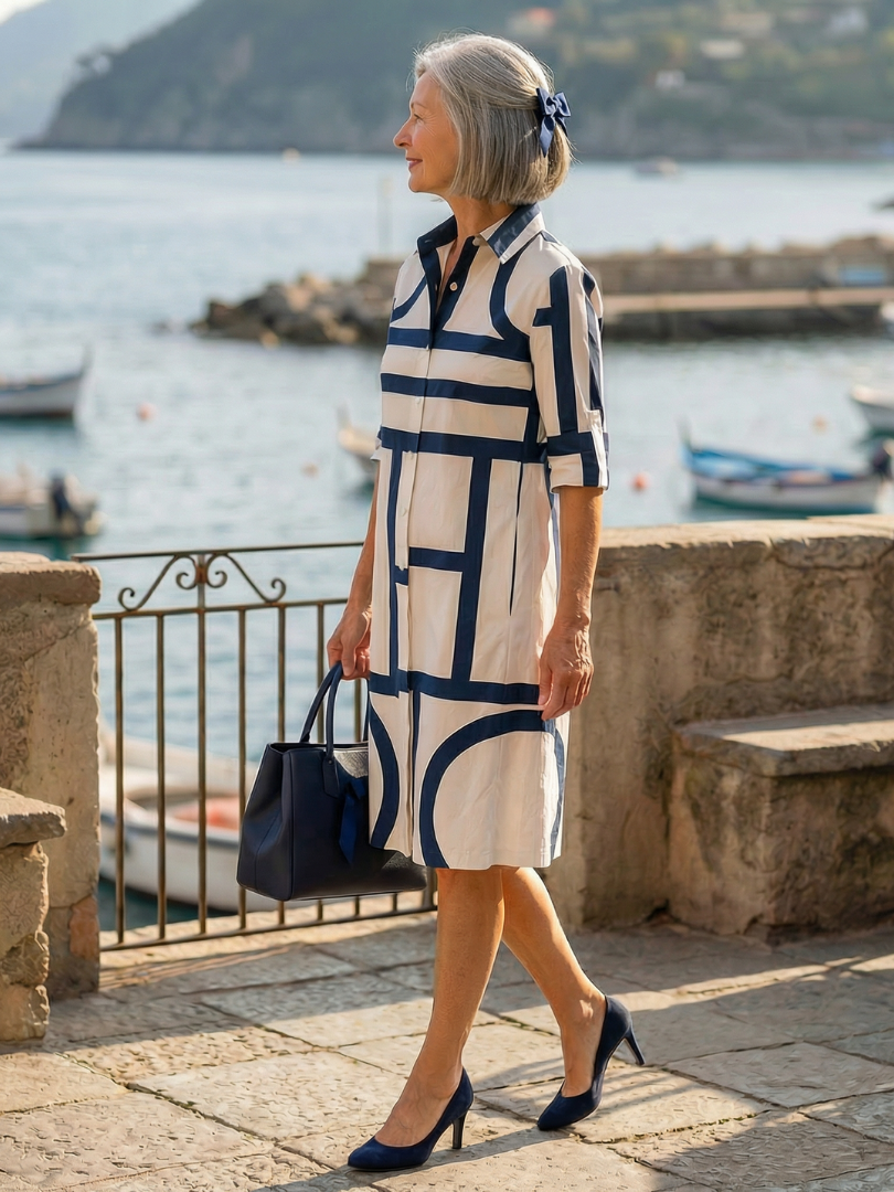 Blue Elspeth Harbor Walk Dress by THE WHITMORE FAMILY, featuring a relaxed fit and nautical-inspired design.