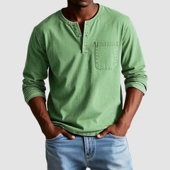 Blue Harrison™ Vintage Henley Shirt by THE WHITMORE FAMILY, featuring a classic henley collar and casual fit.