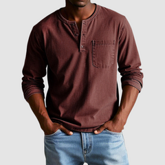 Blue Harrison™ Vintage Henley Shirt by THE WHITMORE FAMILY, featuring a classic henley neckline and casual fit.