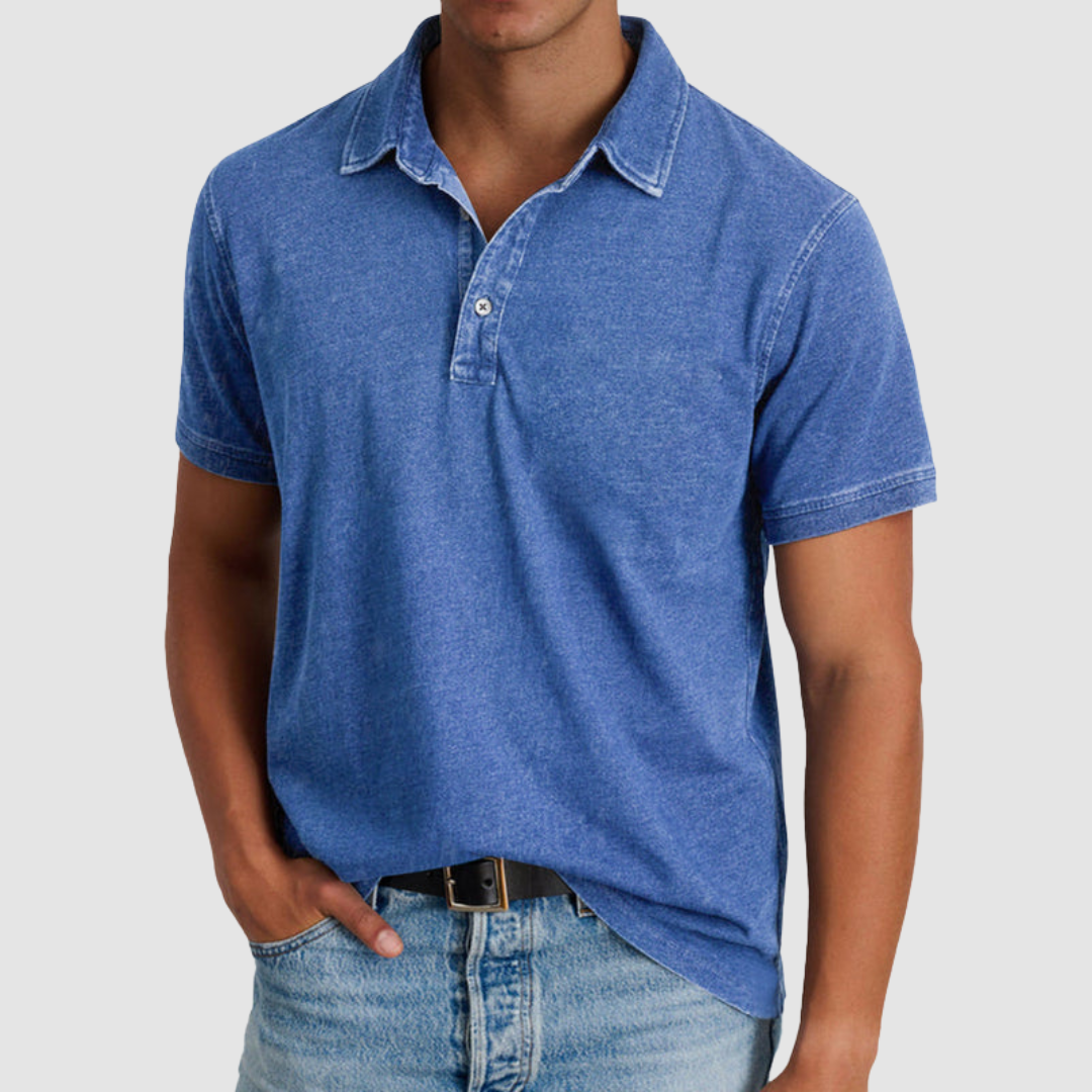 Blue Luther™ Classic Collared Polo shirt by THE WHITMORE FAMILY, featuring a traditional collar and short sleeves.