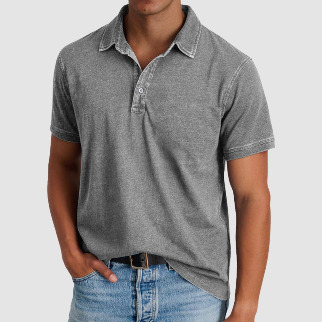 Blue Luther™ Classic Collared Polo shirt by THE WHITMORE FAMILY, shown flat with collar and short sleeves.