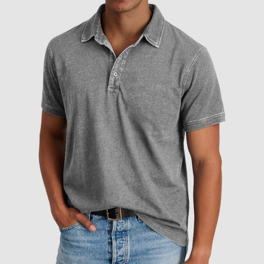 Blue Luther™ Classic Collared Polo shirt by THE WHITMORE FAMILY, shown flat with collar and short sleeves.