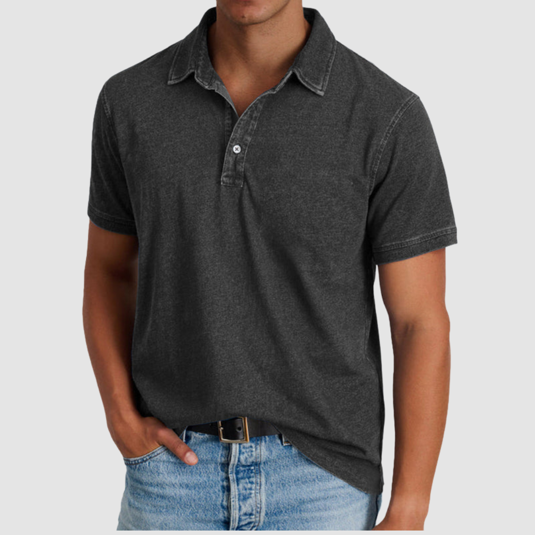 Blue Luther™ Classic Collared Polo by THE WHITMORE FAMILY, featuring a traditional collar and button-front design.