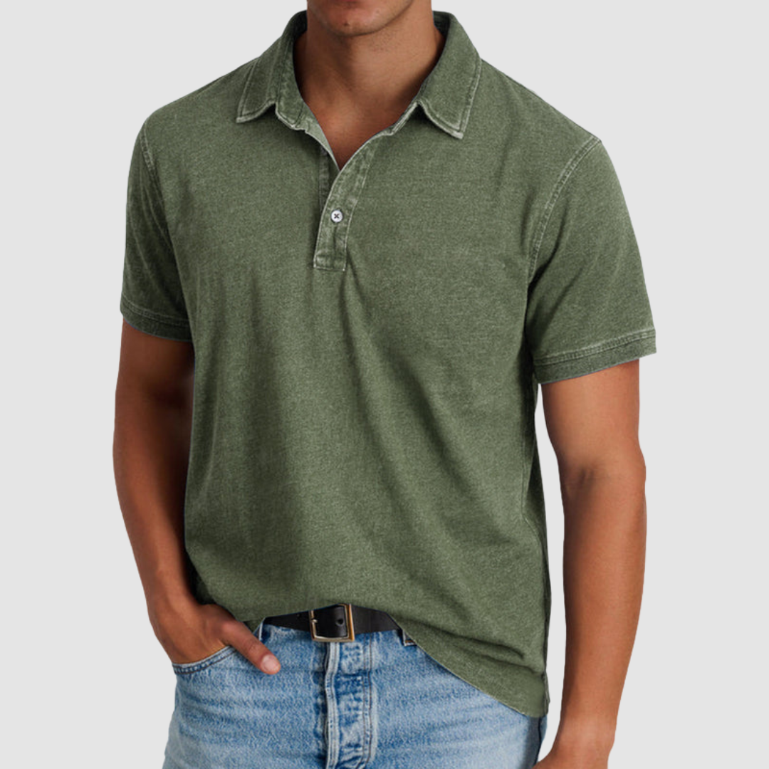 Blue Luther™ Classic Collared Polo by THE WHITMORE FAMILY, showing a men's polo shirt with a collar and button placket.