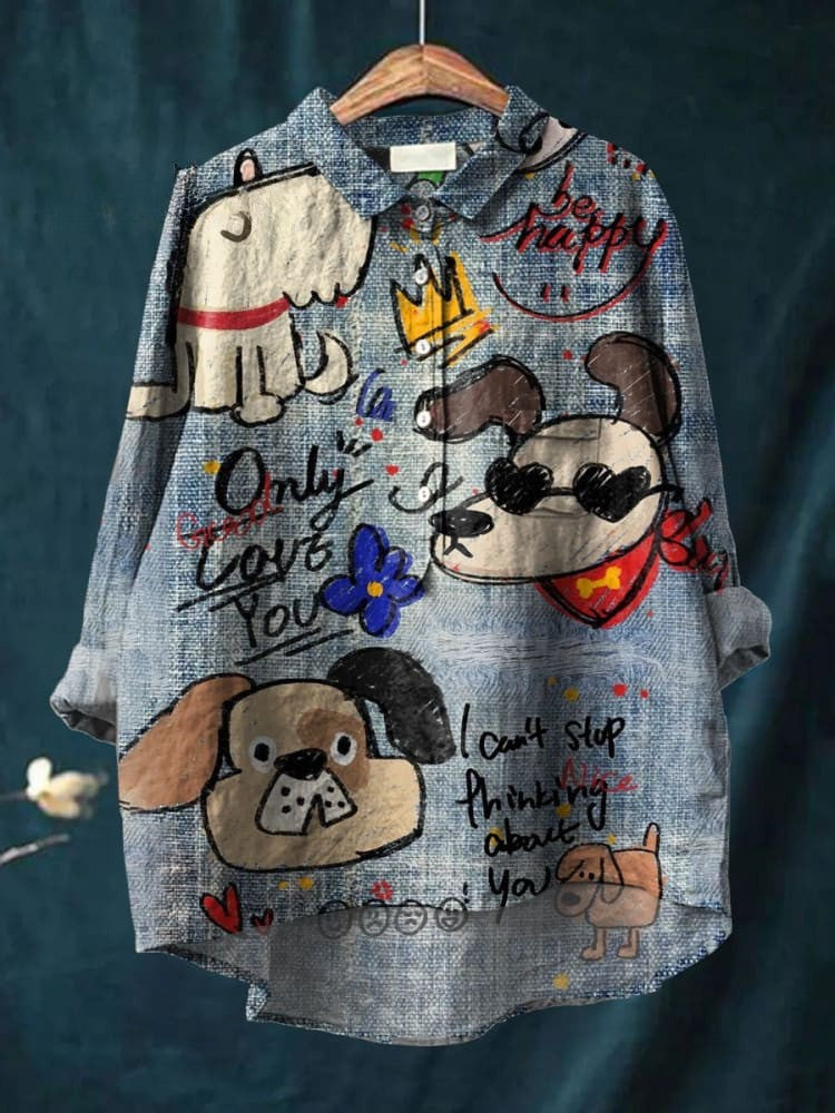 Blue Mia Loveable Dog Doodle Shirt by THE WHITMORE FAMILY, featuring a playful dog doodle design, for dogs and pet lovers.