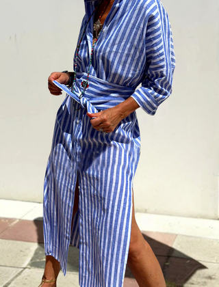 Blue Noa relaxed striped shirt midi dress from THE WHITMORE FAMILY, featuring a casual fit and midi length.