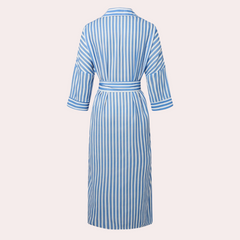 Blue Noa relaxed striped shirt midi dress by THE WHITMORE FAMILY, featuring a comfortable fit and casual style.