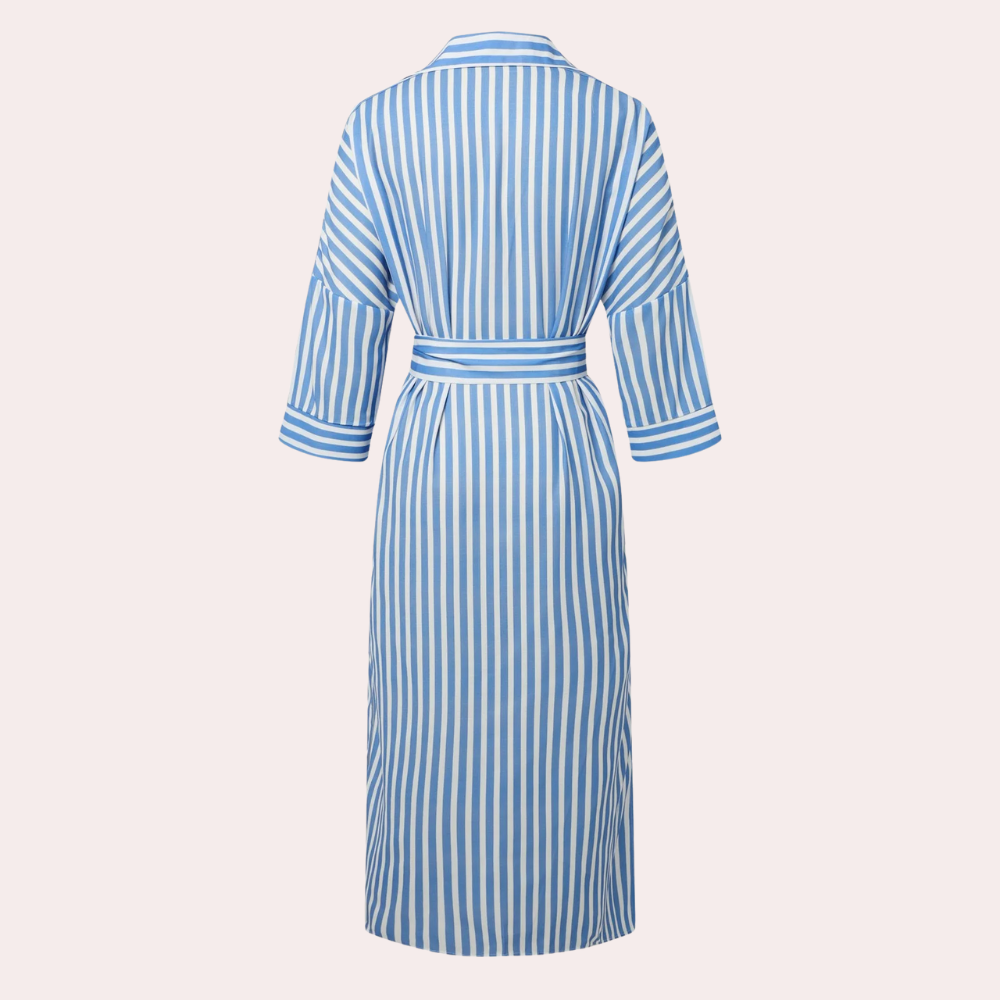 Blue Noa relaxed striped shirt midi dress by THE WHITMORE FAMILY, featuring a comfortable fit and casual style.
