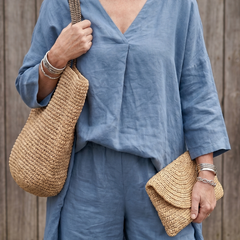 Blue Onyx loose tunic top and wide-leg pant set by THE WHITMORE FAMILY, casual stylish outfit for comfortable everyday wear.