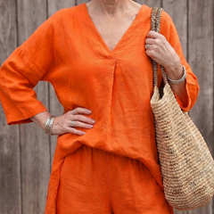 Blue Onyx loose tunic top and wide-leg pant set by THE WHITMORE FAMILY, casual stylish women's outfit with comfortable fit.