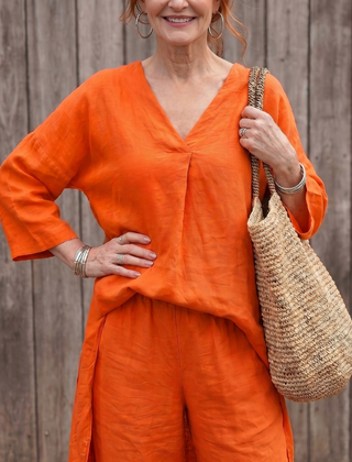 Blue Onyx loose tunic top and wide-leg pant set by THE WHITMORE FAMILY, casual stylish women's outfit with comfortable fit.