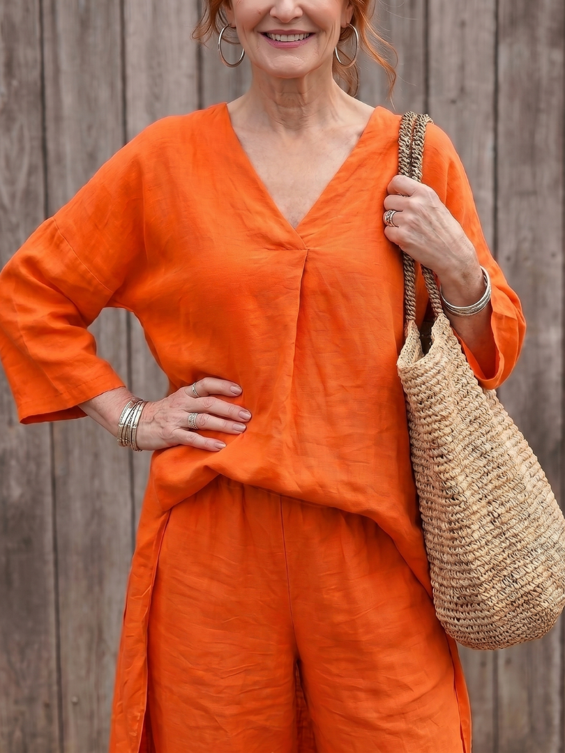 Blue Onyx loose tunic top and wide-leg pant set by THE WHITMORE FAMILY, casual stylish women's outfit with comfortable fit.