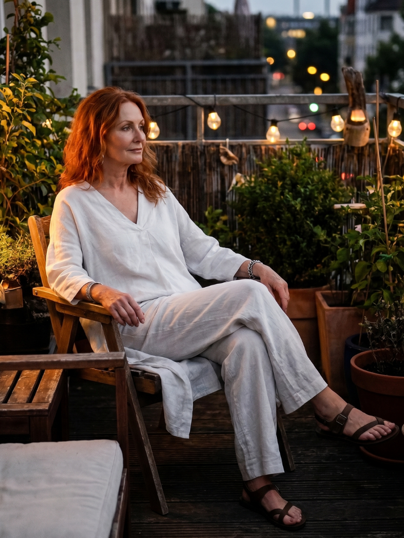 Blue Onyx loose tunic top and wide-leg pants set by THE WHITMORE FAMILY, casual stylish outfit for women.