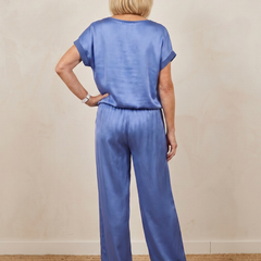Blue Shiloh short sleeve pants set by THE WHITMORE FAMILY featuring a drawstring waist and comfortable casual style.