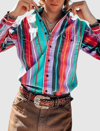 Victor Duval Vintage Odyssey Shirt by THE WHITMORE FAMILY featuring retro-inspired fabric, button-up design, and classic collar style.